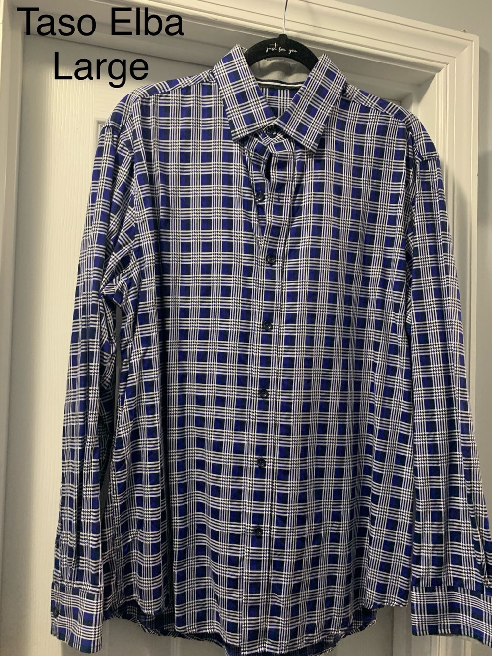 Tasso Elba LARGE blue plaid button up dress shirt